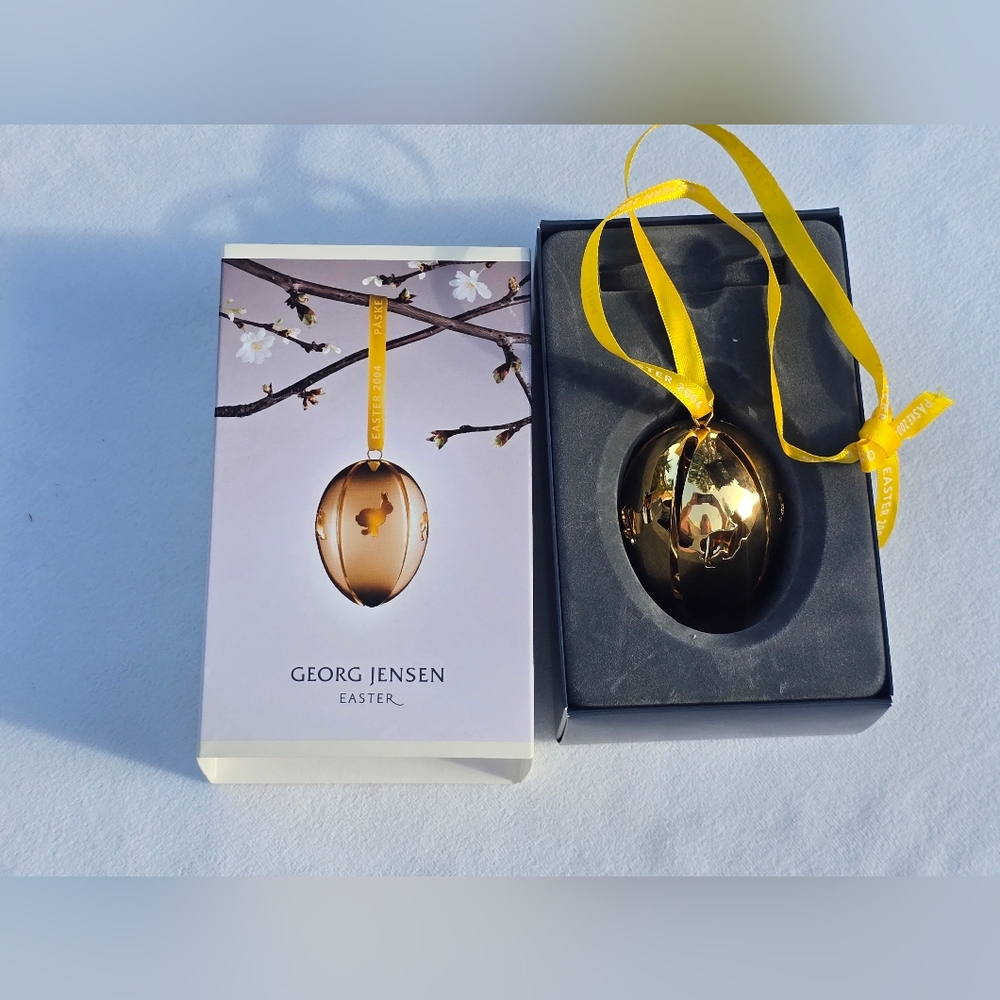 Georg Jensen Easter Egg 2004 Denmark 24k Gold Plated Ornament Bunny Box - Picture 4 of 11
